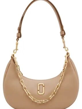 Marc Jacobs Leather Crescent Hobo Shoulder Bag Tan Brown Minimalist